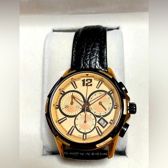 Accessories - ROSE GOLD CHRONO LEATHER BAND WATCH